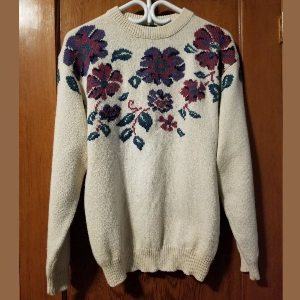 Floral leaf on all sides, S, vintage 80s, wool sweater, Northern Reflections